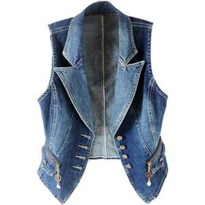 NWT ~ Women's Slim Fit Cowboy Denim Blue Jean Vest ~ Size LARGE (?)
